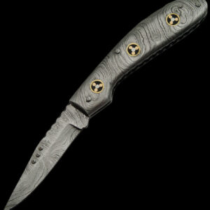 Damascus Lockback Folding Knife with Mosaic Pins