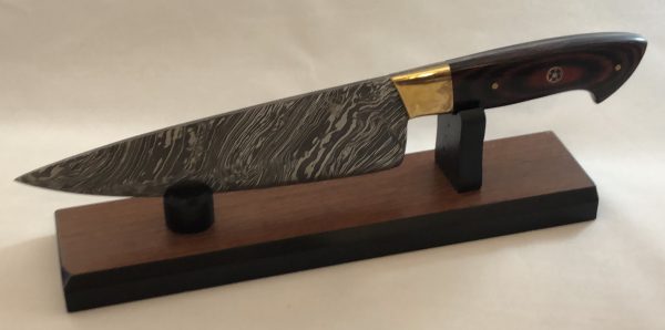 8” Chef Knife - Hand Forged with Red/Black Micarta - Image 4