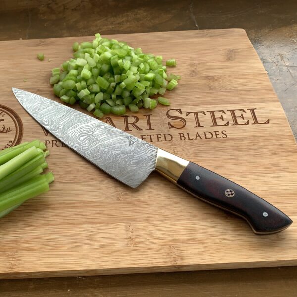 8” Chef Knife - Hand Forged with Red/Black Micarta - Image 2