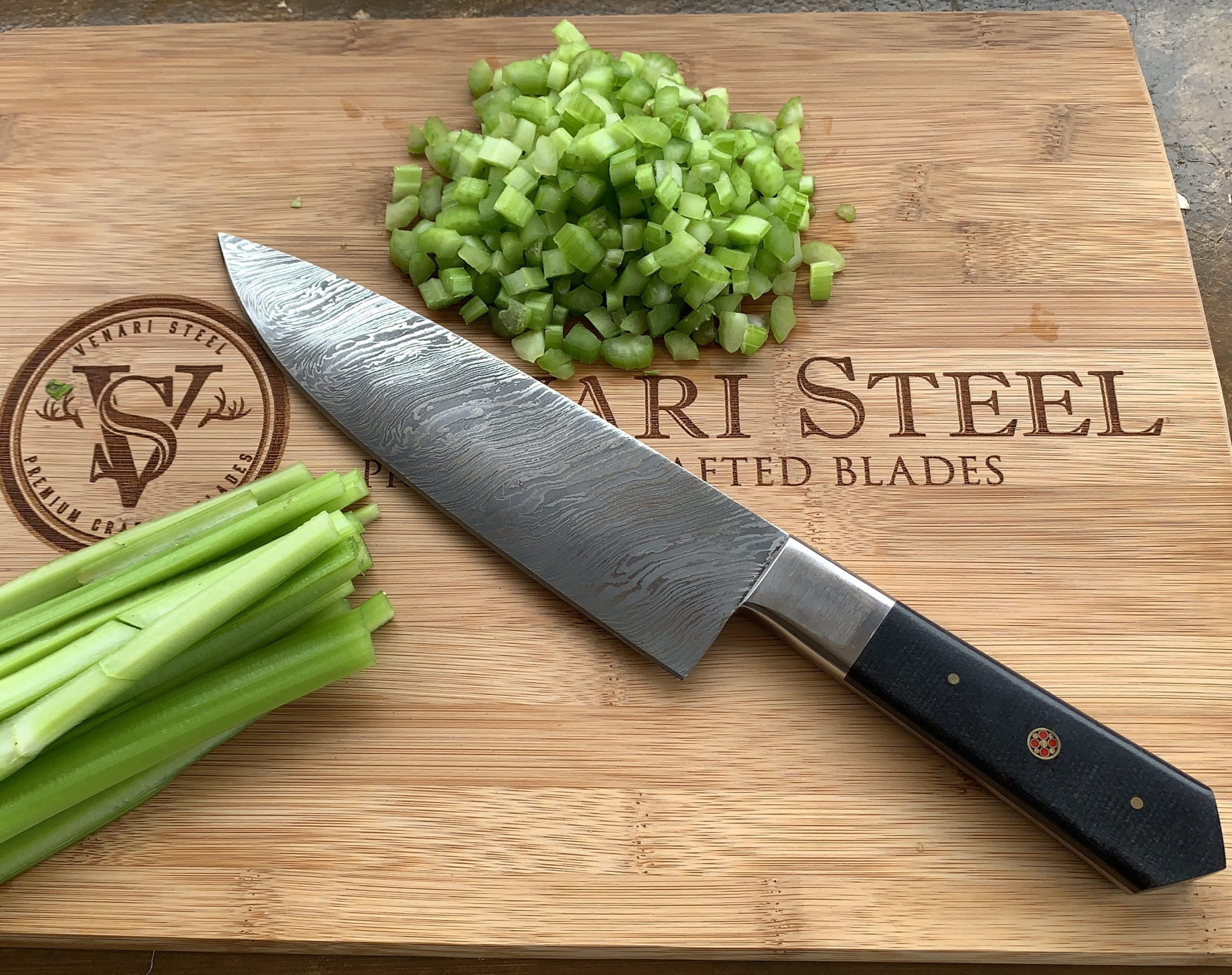 Classic 8″ Hand-Forged Damascus Chef Knife, Venari Steel