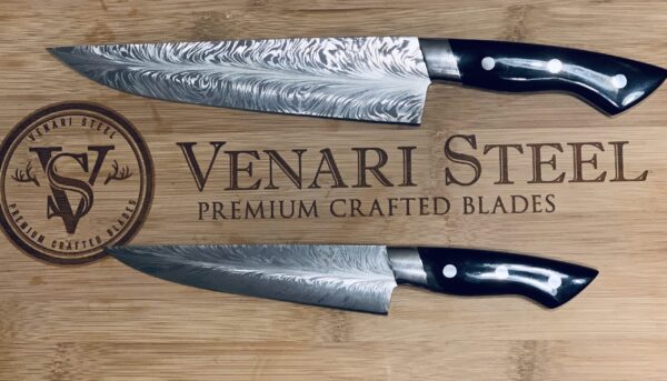 2 Piece Feather Damascus Chef Set - with FREE Knife Rack - Image 2